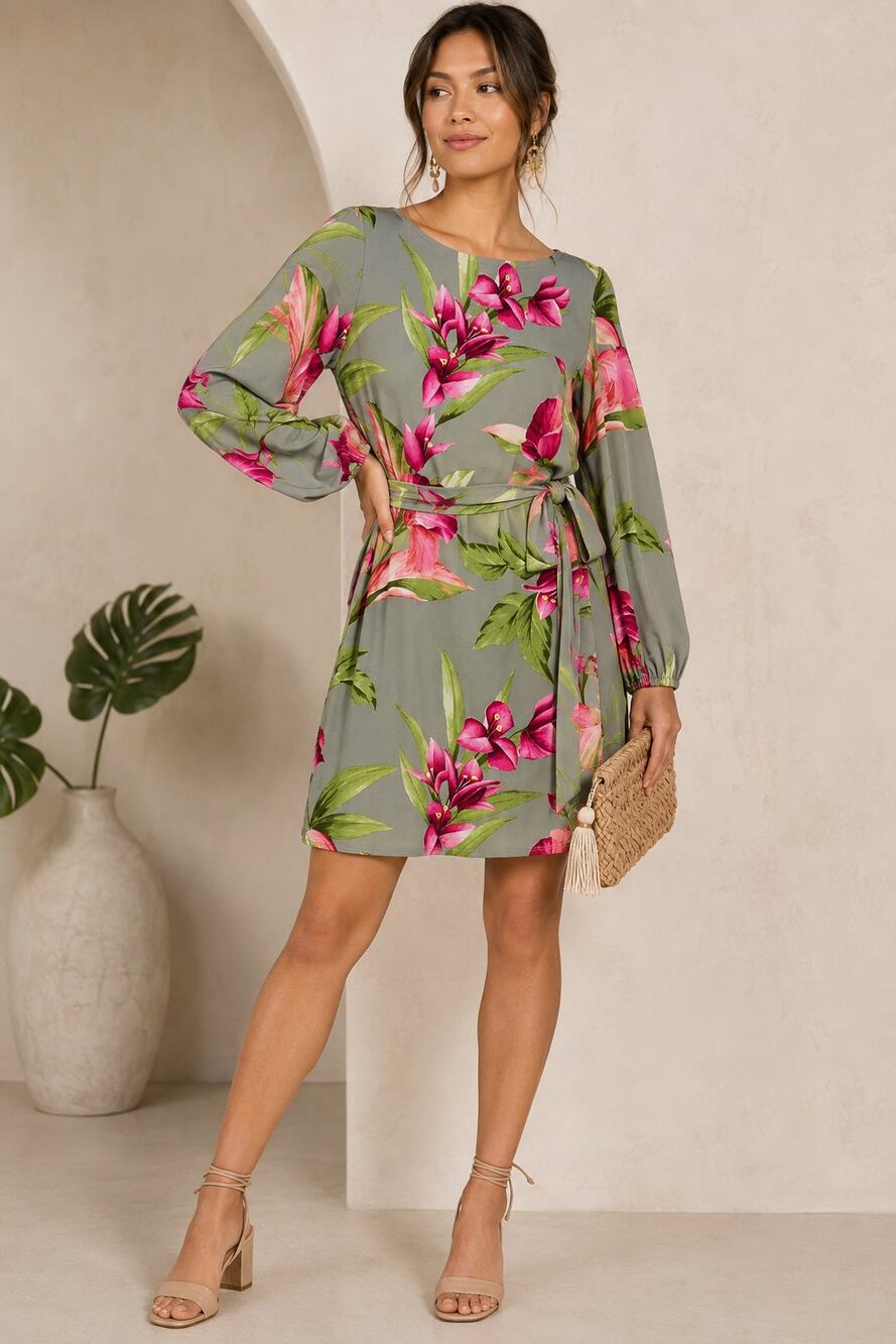 New with Tags Tommy Bahama Lavish Blooms Floral Belted Long Sleeve Dress Large